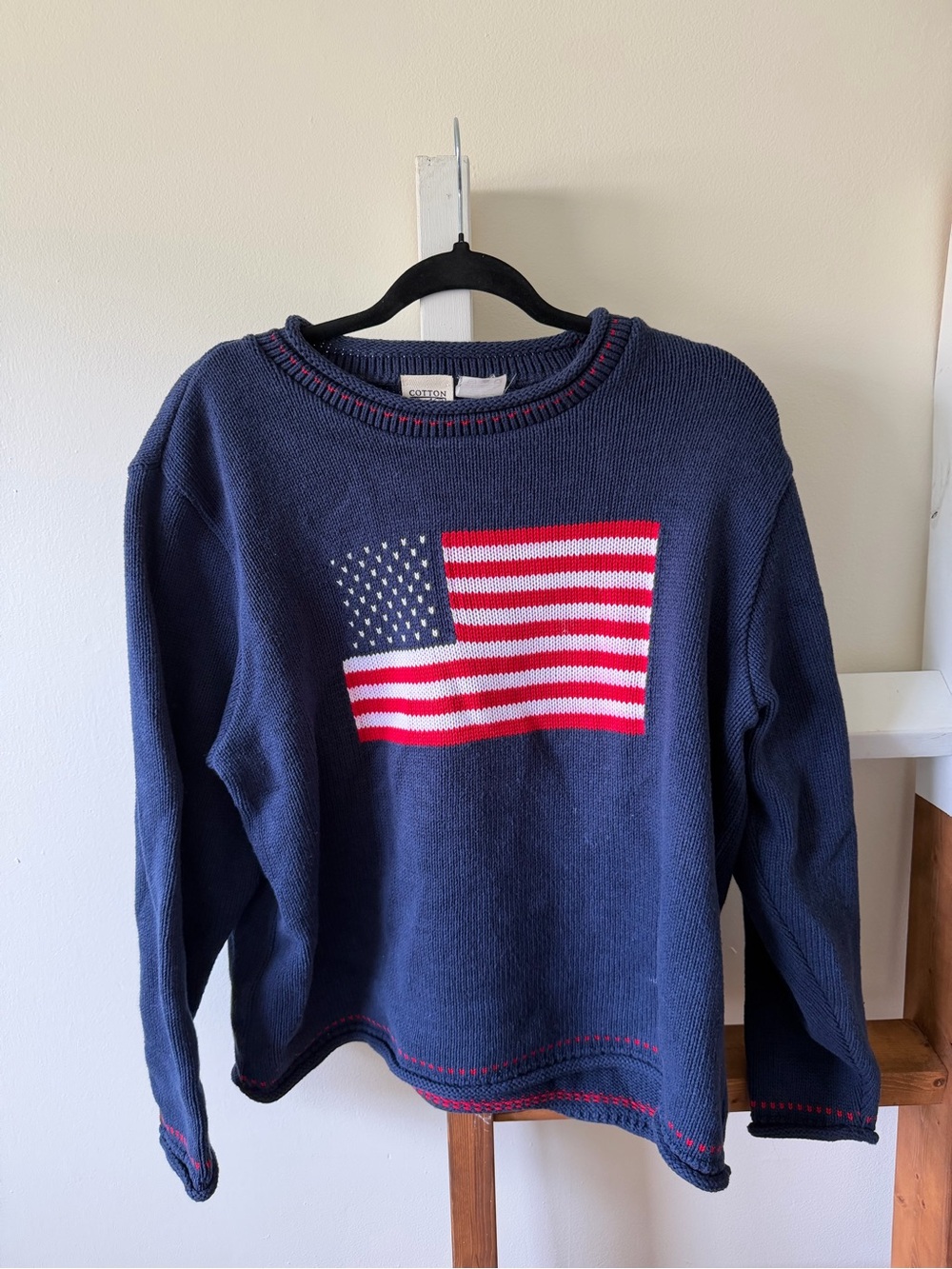 Navy Crewneck Sweater with Flag